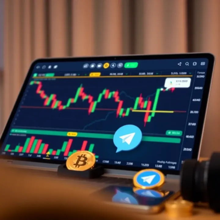 Cryptocurrency chart and messaging icons representing real-time updates on Binance Telegram groups