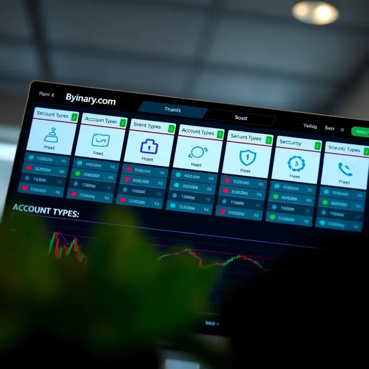 Dashboard displaying account types and security features for Binary.com users