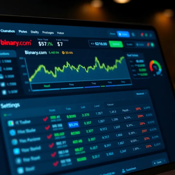Binary.com User Dashboard with Navigation and Settings Dashboard showing key features and account settings on trading platform