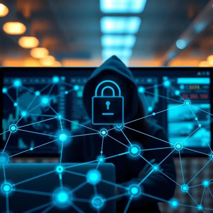Illustration of a secure online network with interconnected nodes symbolizing privacy and community in cryptocurrency trading