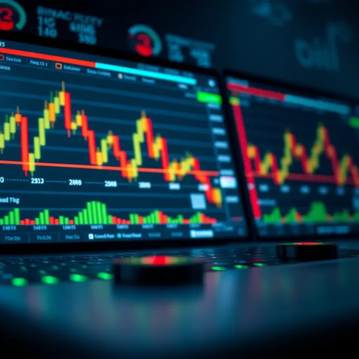 Visual representation of trading strategies with charts and binary options icons