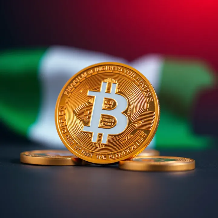 Stylized representation of bitcoin with Nigerian flag colors symbolizing crypto growth