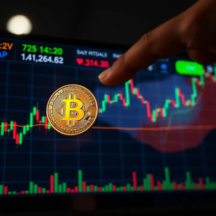 Graph showing Bitcoin price trends with key indicators and markers