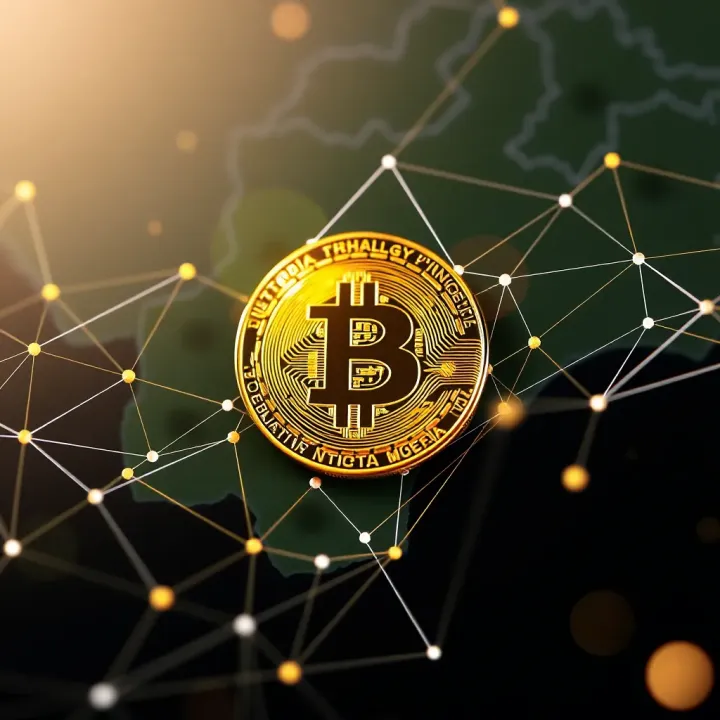 Digital representation of blockchain network with Nigerian map background