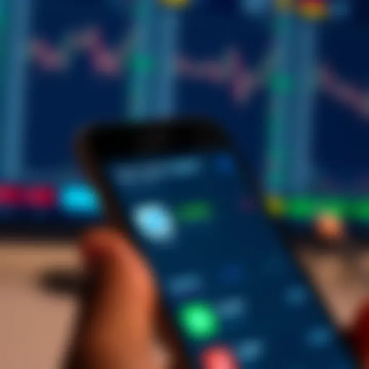 Mobile phone screen showing app store interface with app icons and trading options