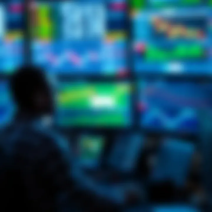 Conceptual graphic showing a trader analyzing market data on multiple screens with Nigerian flag colors