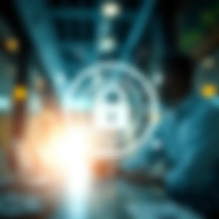 Conceptual illustration of secure trading environment with regulatory symbols