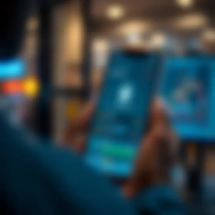 User interacting with a mobile trading app displaying security features and market options