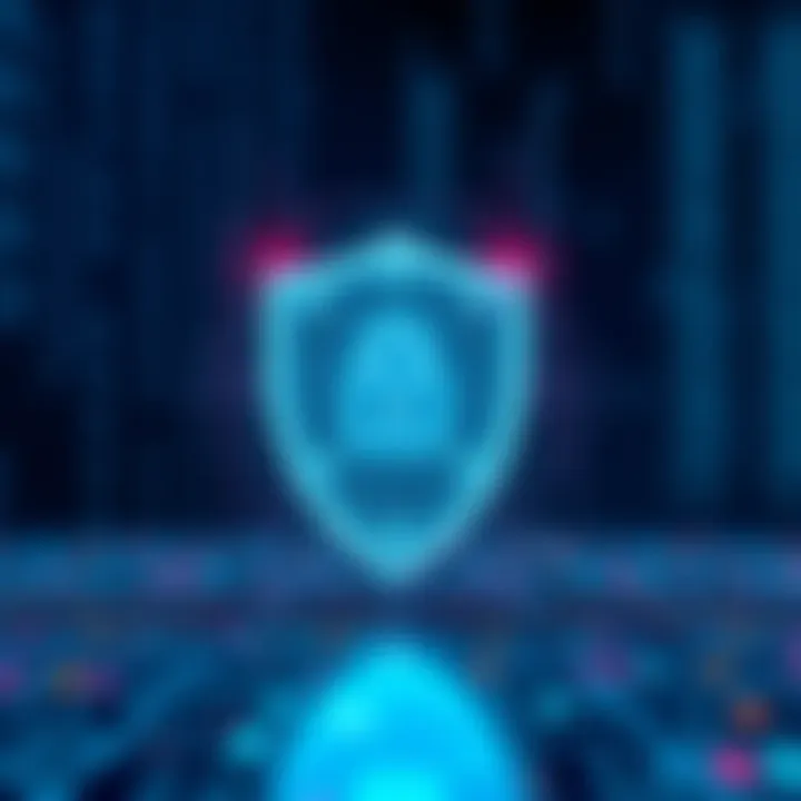 Digital Security Protection in Binary Login Visualization of cybersecurity shield protecting user information during binary login