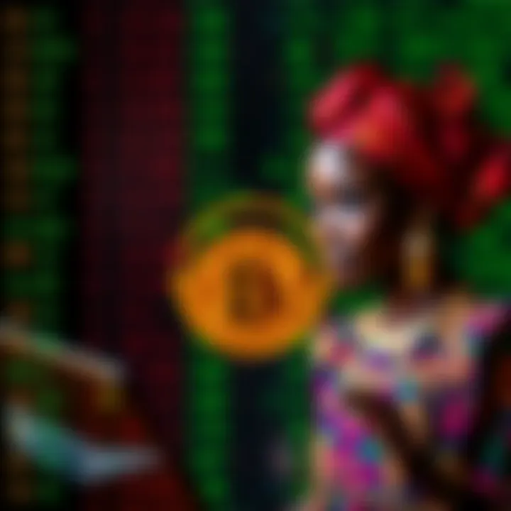 Abstract representation of digital identities through colorful binary code and Nigerian cultural symbols