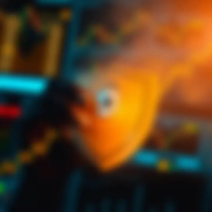 Conceptual illustration of financial regulation and security with a shield and digital currency icons