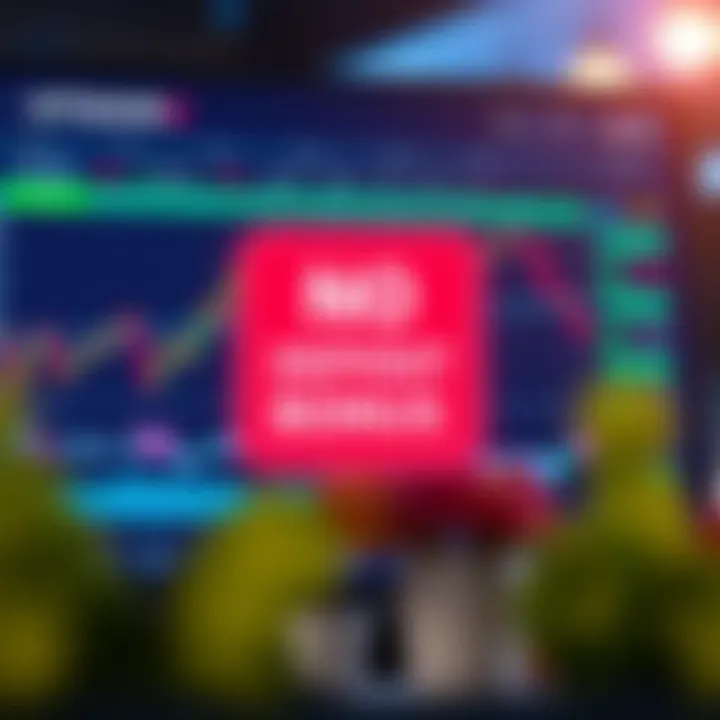 Illustration of a digital trading platform with a highlighted bonus offer icon