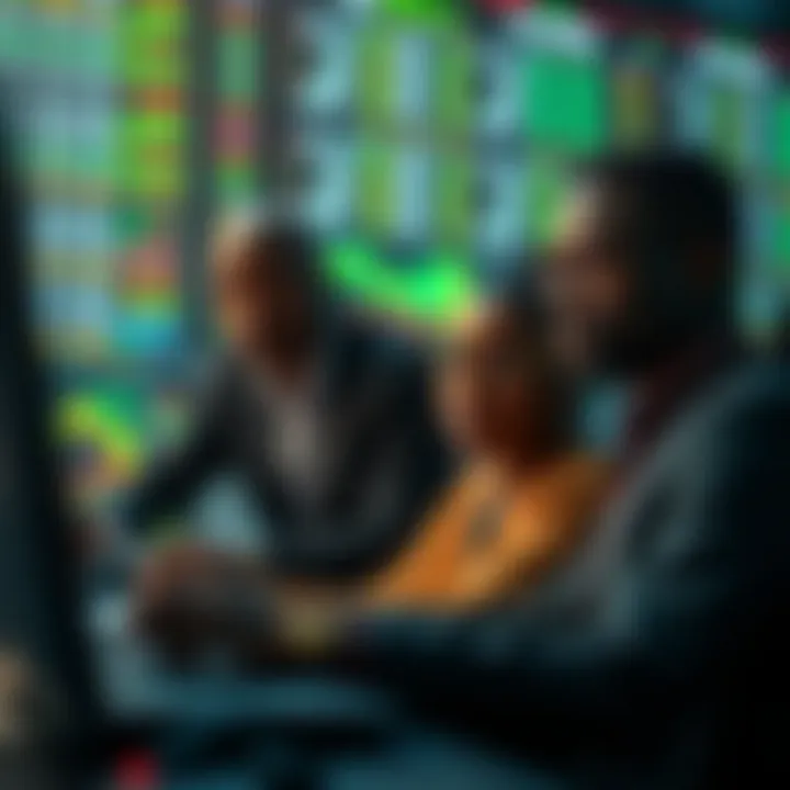 Illustration of Nigerian cryptocurrency investors analyzing digital market data