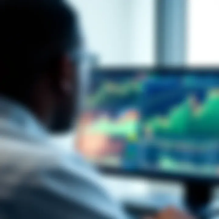 Digital screen showing trading charts and data analytics for online platform evaluation