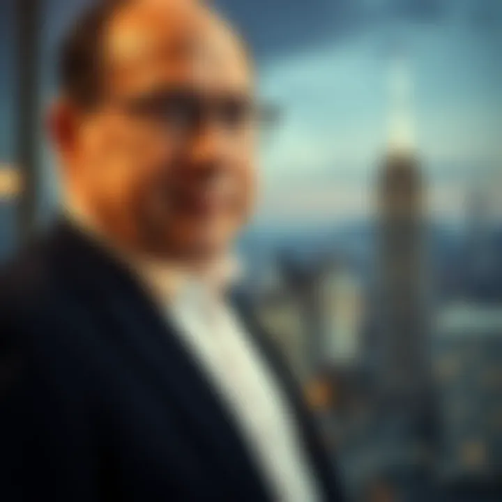 Steve Cohen and the Financial Markets Portrait of Steve Cohen with a city skyline background symbolizing financial markets