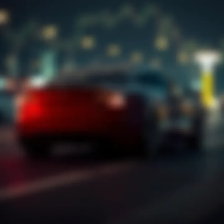 Illustration of factors impacting Tesla's stock including company performance metrics and external economic conditions