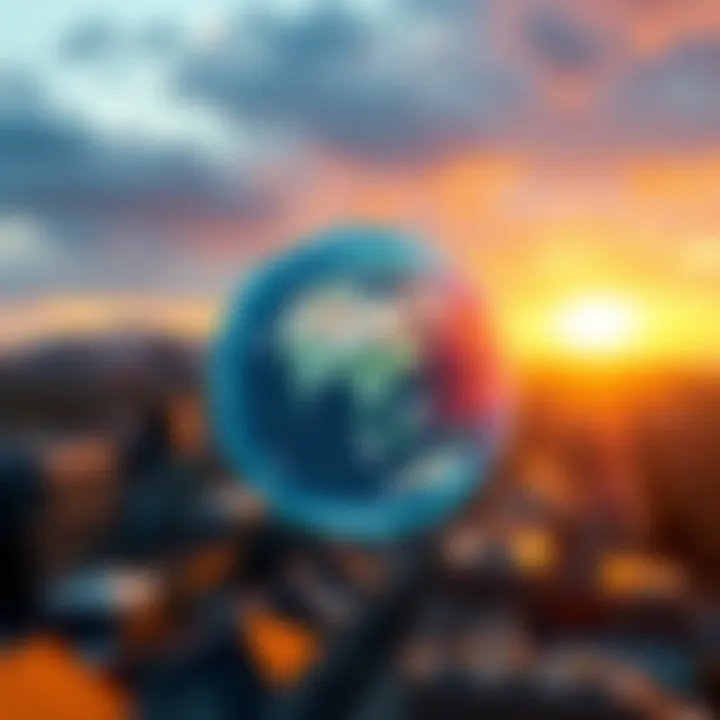 Illustration of a globe with interconnected water resource projects symbolizing global investment