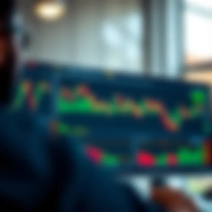 Digital interface showing real-time financial charts and a portfolio overview representing copy trading activity