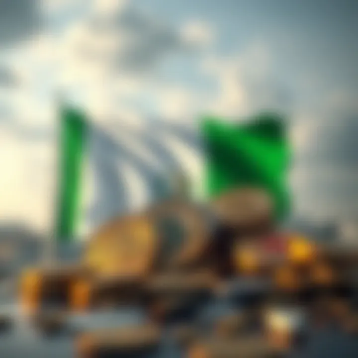 Digital representation of cryptocurrency coins with the Nigerian flag in the background symbolizing crypto trading in Nigeria
