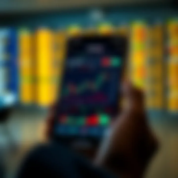 Deriv Go Mobile Trading Interface with Market Data Mobile phone displaying Deriv Go trading interface with financial charts and market data