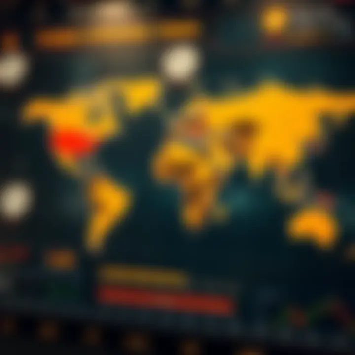 World map highlighting different forex market opening times with clocks showing various global time zones