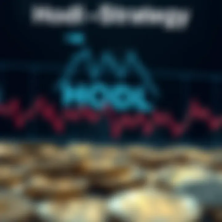 Graphic illustrating the concept of holding cryptocurrency through market ups and downs with fluctuating price lines
