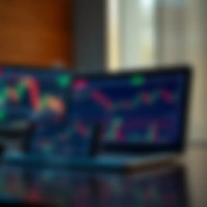 Mobile phone and laptop displaying stock market graphs and forex charts