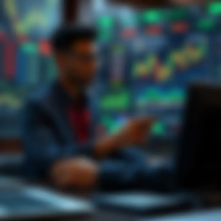 Trader using digital tools and charts to analyze market trends for trading decisions