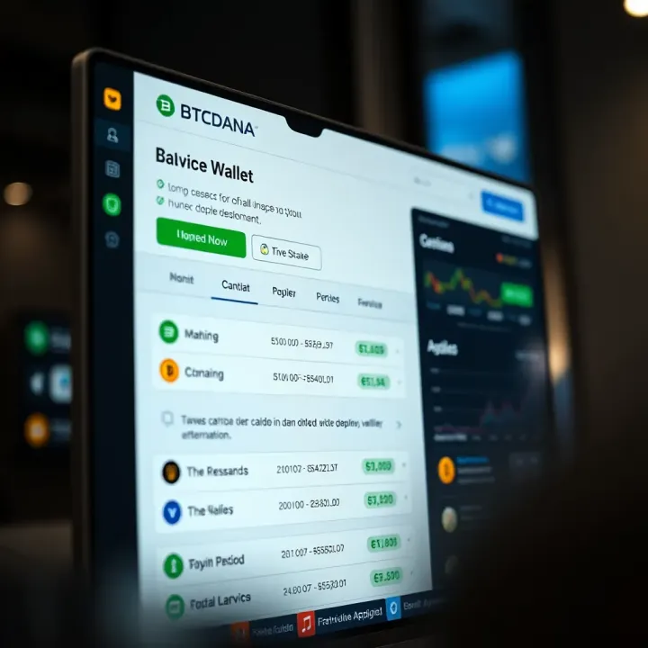 User interface of BTCDana crypto platform showcasing wallet balance and transaction options