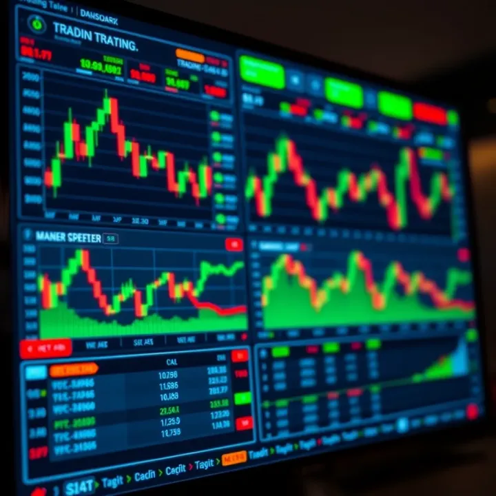 Dashboard showing trading platform interface with charts and market data