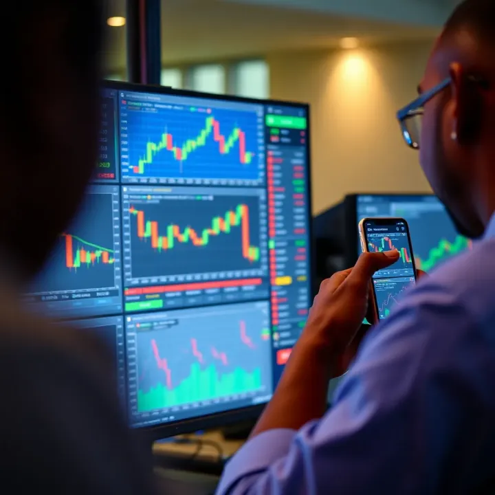 Screens showing desktop and mobile trading applications highlighting usability differences