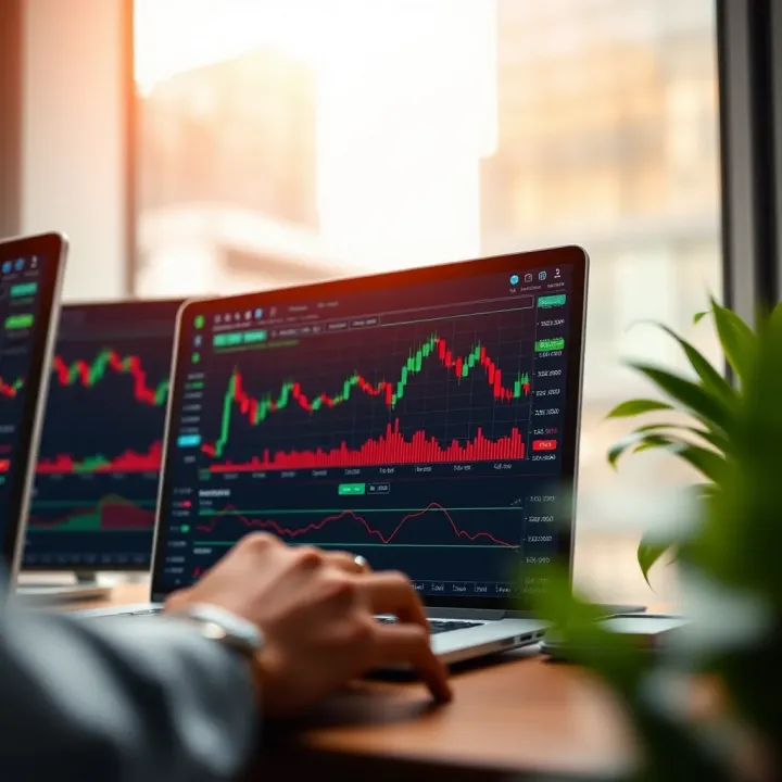 Illustration of a secure online trading platform interface with charts and asset options