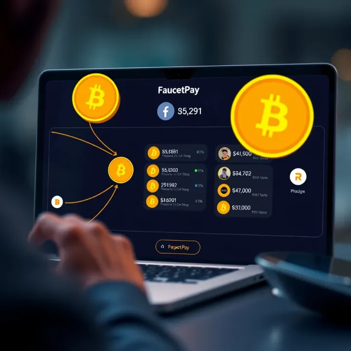 Diagram illustrating FaucetPay wallet interface showcasing crypto micropayment transactions