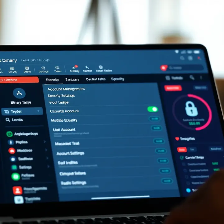 Dashboard screen of www.binary.com displaying account management and security settings