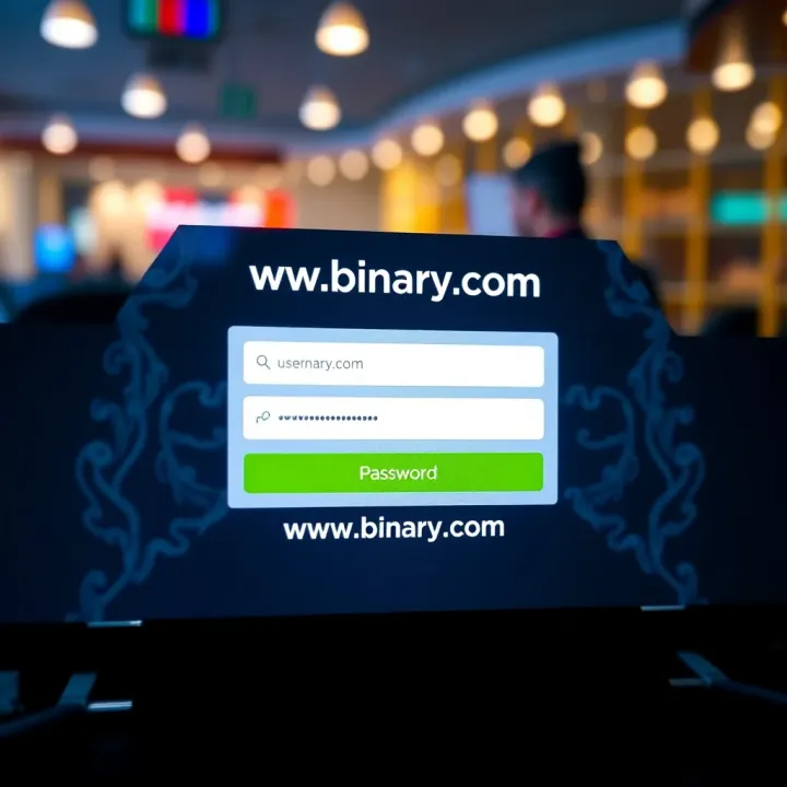 Secure login interface of www.binary.com showing username and password fields