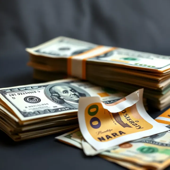 Visual Representation of US Dollar to Nigerian Naira Conversion Illustration showing a stack of US dollars beside Nigerian naira notes, symbolizing currency exchange