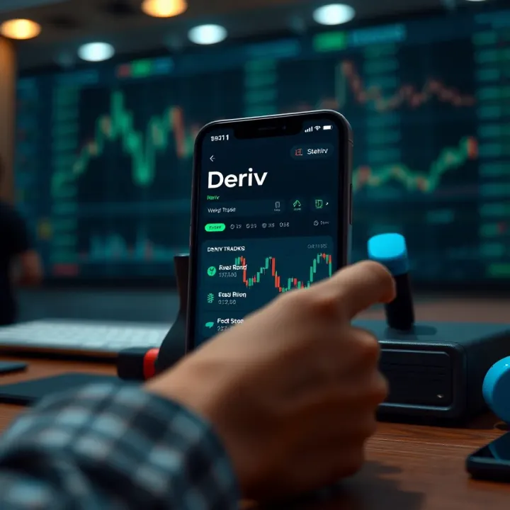 User interface of the Deriv trading app highlighting key features