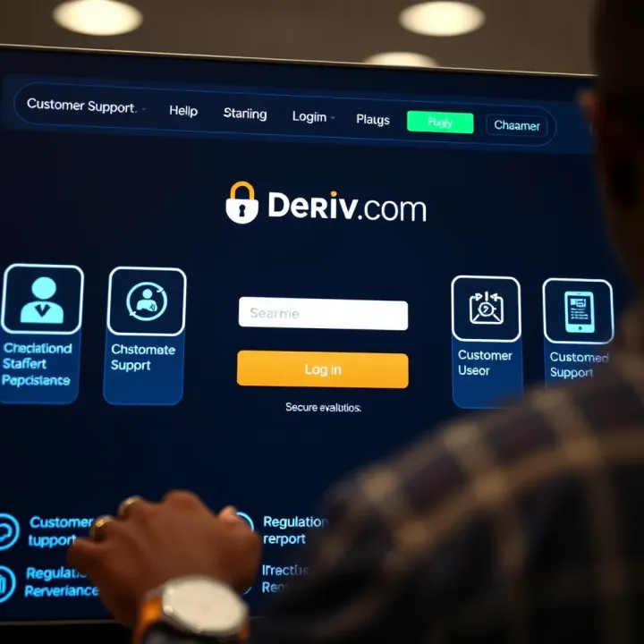 Secure login interface of trading platform with icons representing customer support and regulation