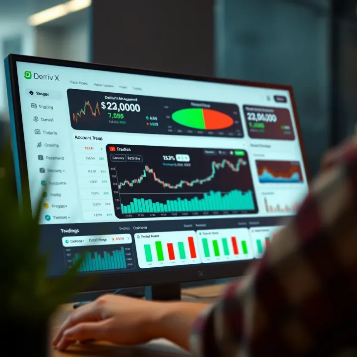 Deriv X Account Management Dashboard Dashboard displaying account management tools and trading options on Deriv X