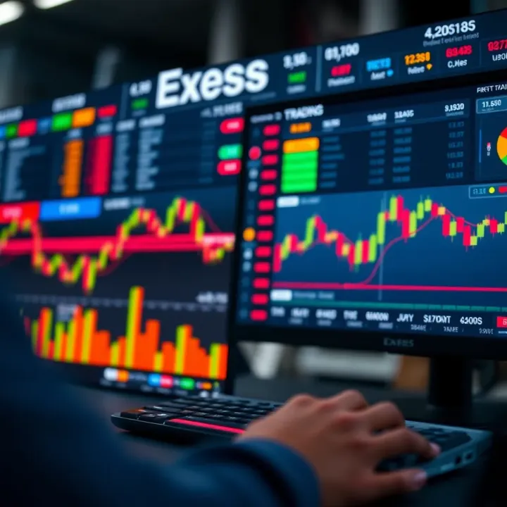 Screenshot of Exness Terminal showing forex trading interface with charts and asset options