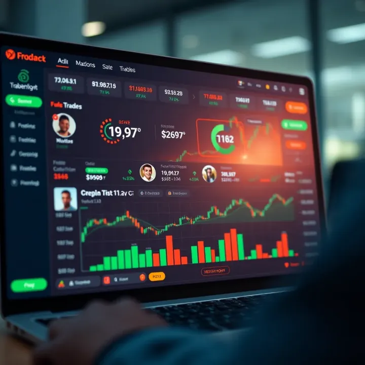 Dashboard of a digital copy trading platform showing various trader profiles and performance metrics