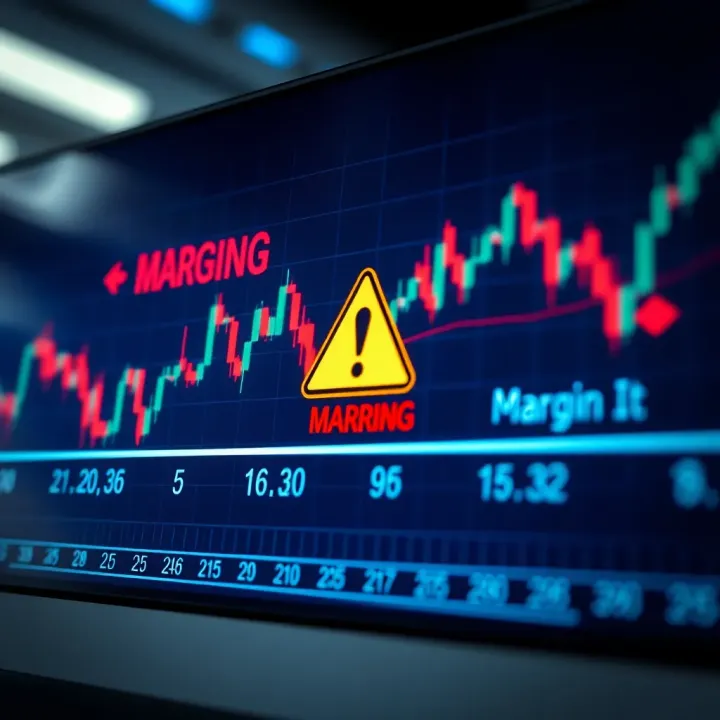 Graph displaying margin call alert with fluctuating currency values and warning symbol