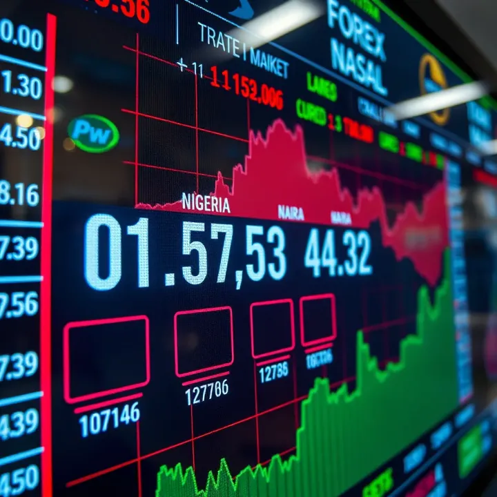 Currency exchange rates displayed on a digital screen with Nigerian naira and other global currencies