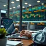 Illustration of a Nigerian trader analyzing financial charts on a laptop with local market data visible