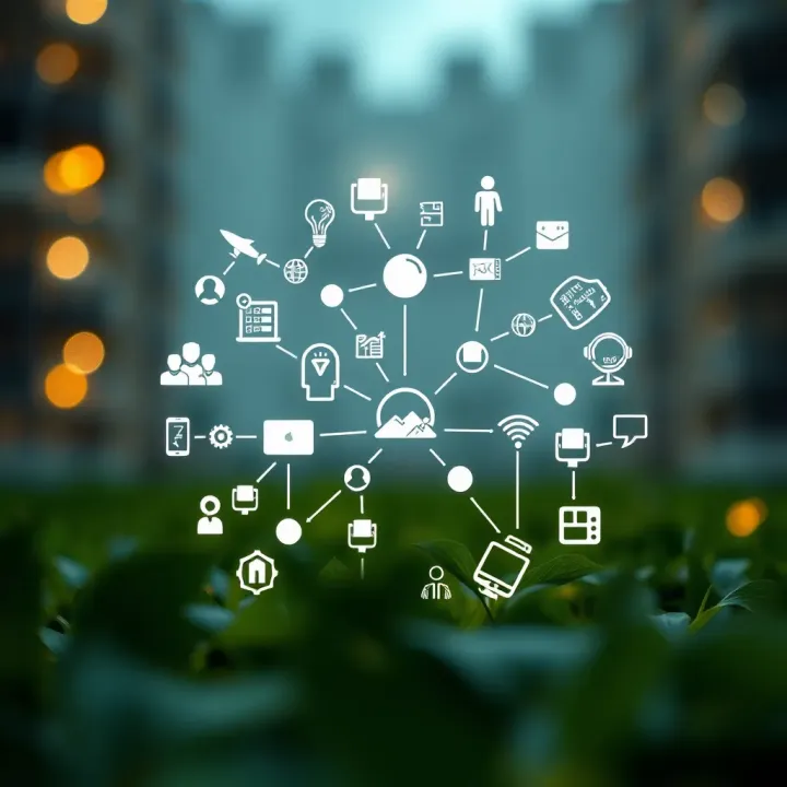 Illustration of a growing startup ecosystem in Nigeria with interconnected business and technology icons