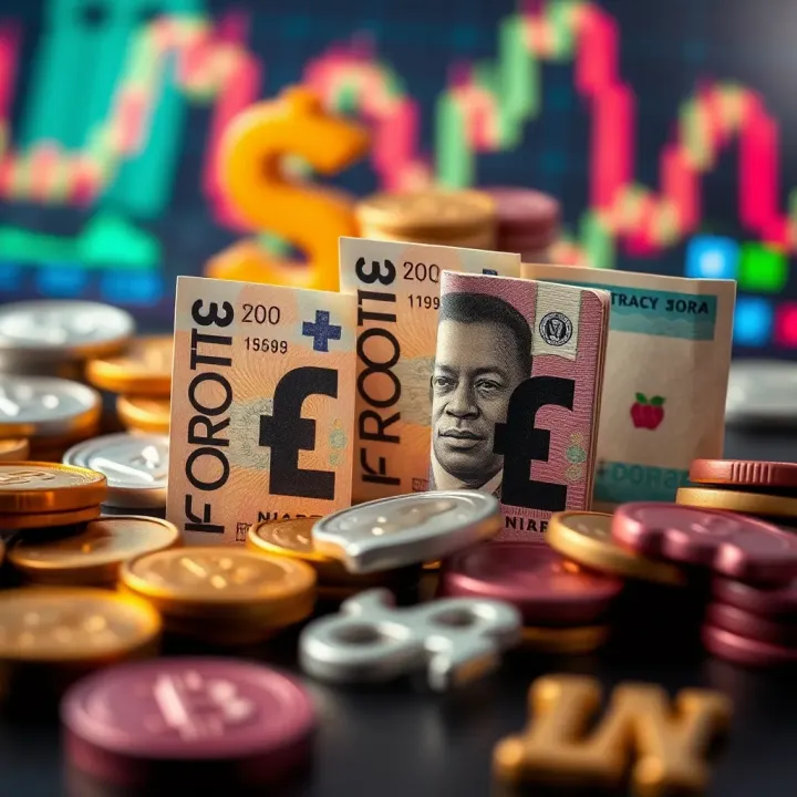Graphic showing currency exchange symbols with Nigerian naira and forex trading elements