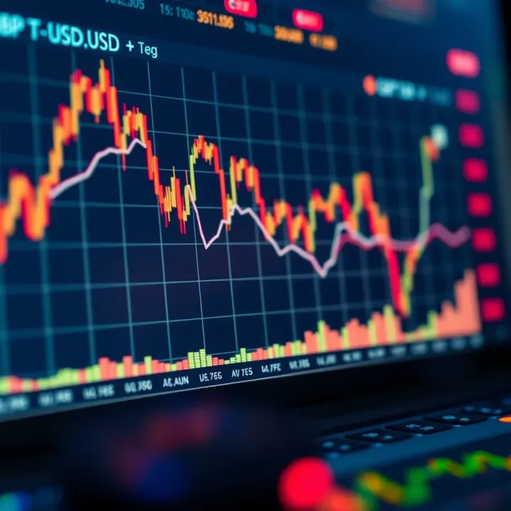 Graph showing upward and downward trends in GBP to USD currency exchange rates
