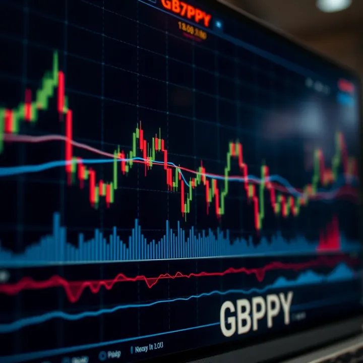 Graph showing GBPJPY currency pair's recent price movements and trend lines