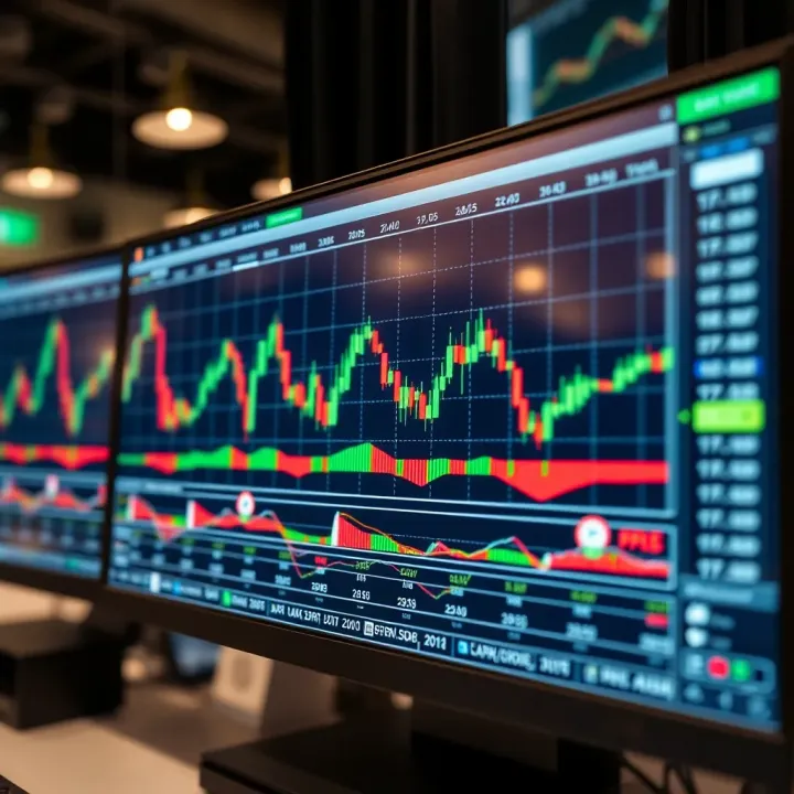 Illustration of various financial chart patterns displayed on a digital trading screen