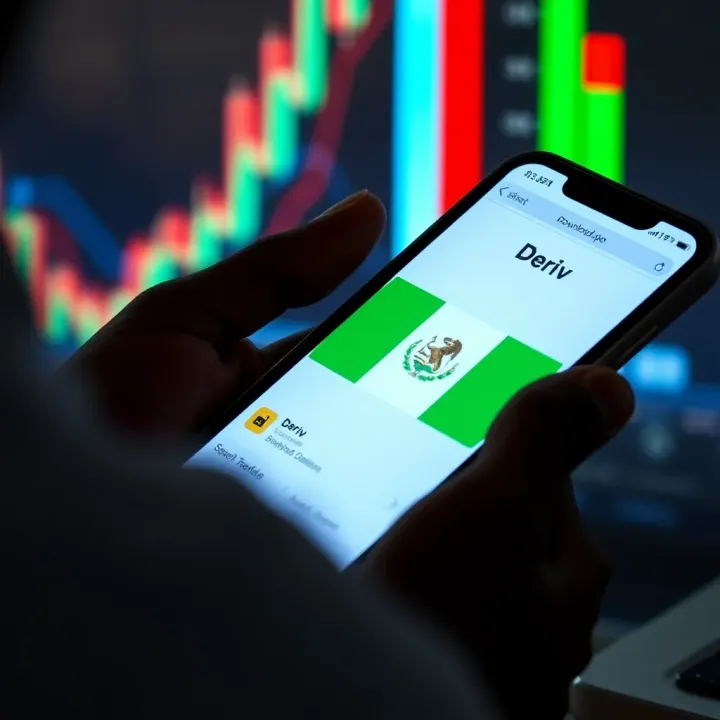 Mobile phone screen showing the Deriv app download page with Nigerian flag symbol